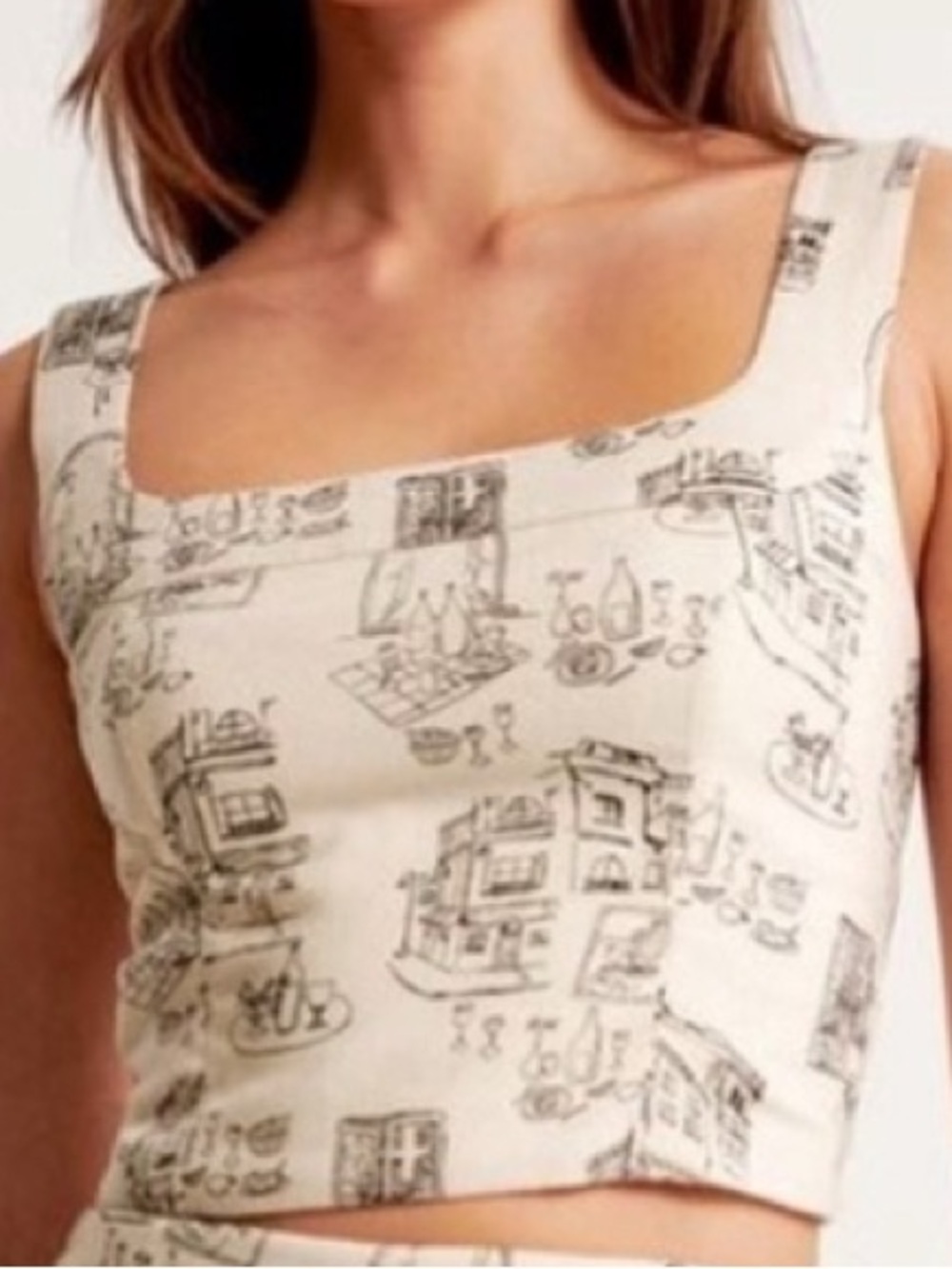 Abercrombie & Fitch Cream Toile Square-Neck Mini Top